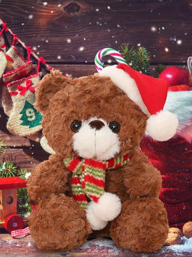 Adorables Peluches Ourson de Noël - ( Peluche 23cm, Peluche 28cm) Peluche Marron, Beige et Blanc