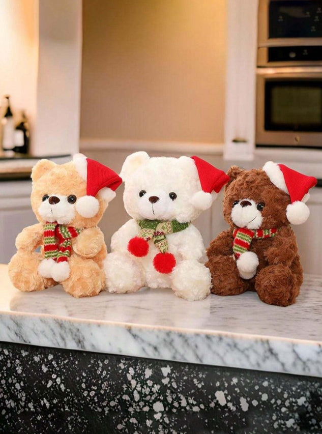 Adorables Peluches Ourson de Noël - ( Peluche 23cm, Peluche 28cm) Peluche Marron, Beige et Blanc