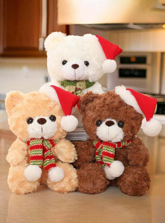 Adorables Peluches Ourson de Noël - ( Peluche 23cm, Peluche 28cm) Peluche Marron, Beige et Blanc