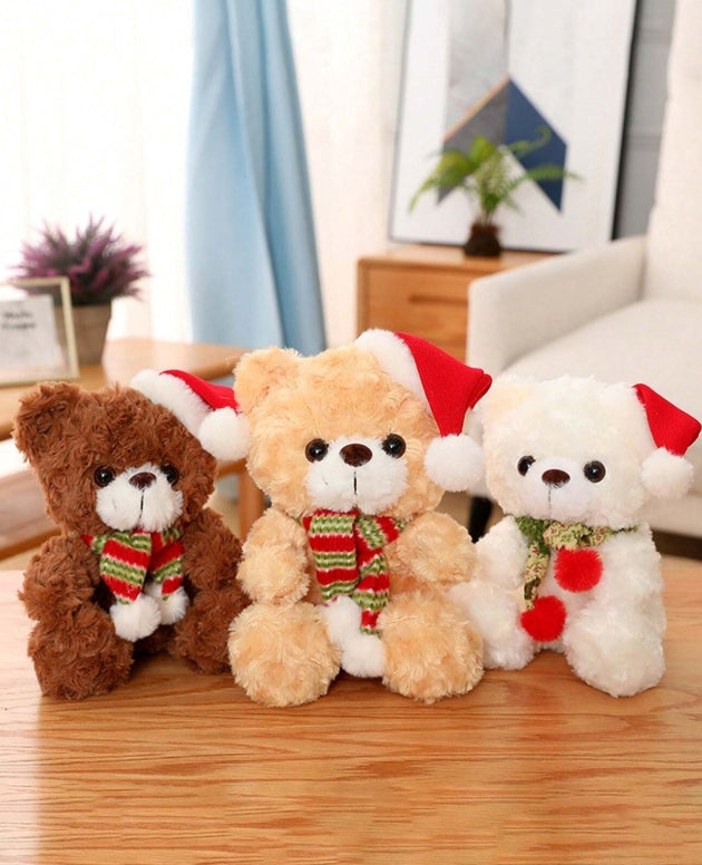 Adorables Peluches Ourson de Noël - ( Peluche 23cm, Peluche 28cm) Peluche Marron, Beige et Blanc