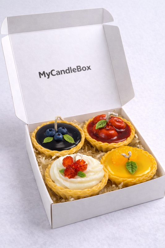 Box bougies gourmandes| Coffret bougies gourmandes – Box gourmande 4 tartelettes – Bougies décoratives réalistes – Cadeau original